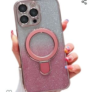 New Iphone 15 Pro Max pink glitter case mag safe